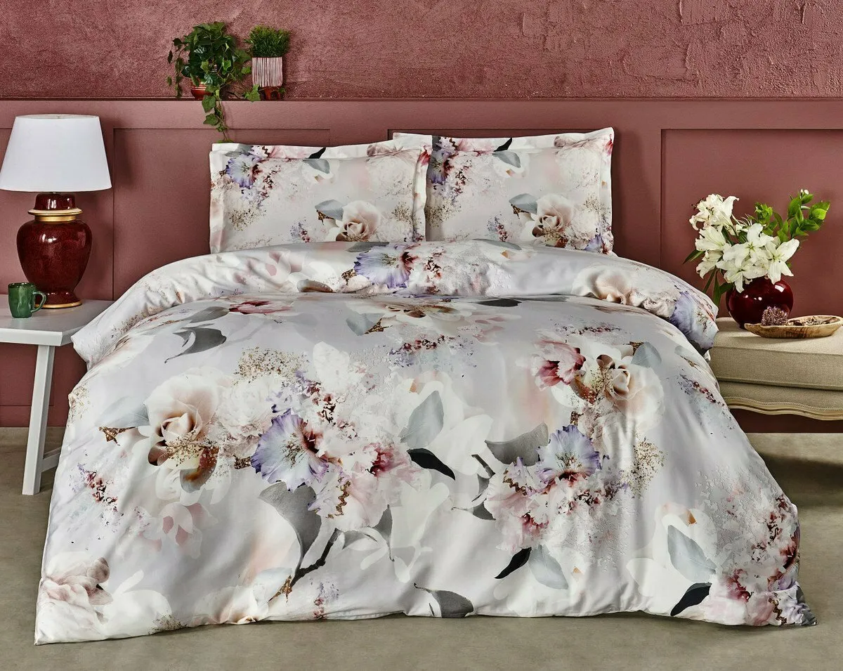 Lenjerie king size Evander gri 100% bumbac satinat TAC Mako Lenjerie king size Evander gri 100% bumbac satinat TAC Mako