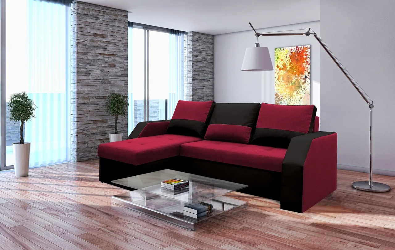 Coltar extensibil Madrid Coltar extensibil si reversibil Madrid 226x145x79cm 2 lazi depozitare Rosu/Negru