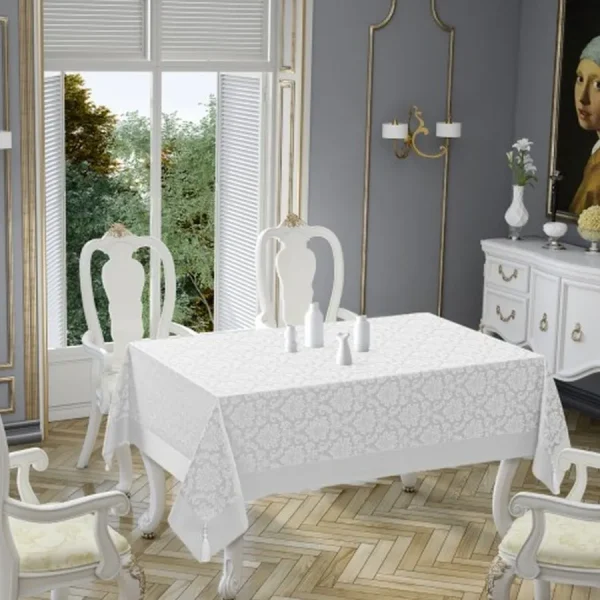 Față de masă Jaquard Damasc Deluxe alb 160x320cm