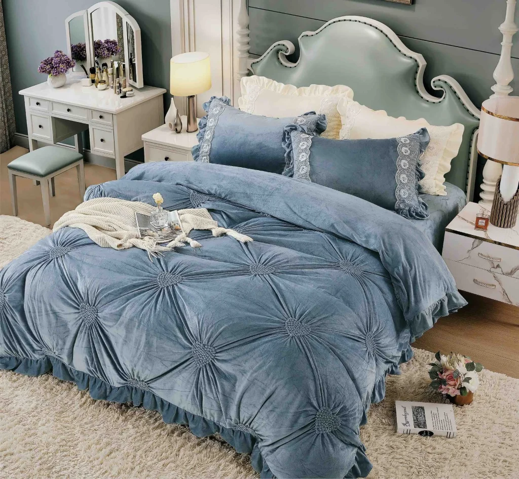 Reduceri de Toamna 2025 Lenjerie dublă din catifea cu broderie Deluxe Bleu JLCBleu