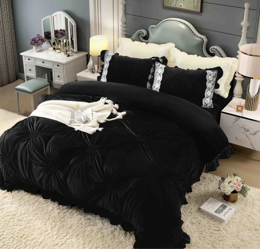 Reduceri de Toamna 2025 Lenjerie dublă din catifea cu broderie Deluxe Negru JLCD-Negru