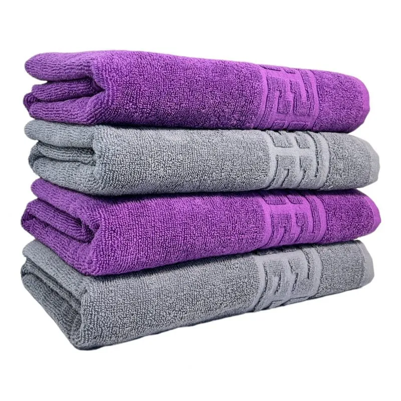 pachet-4-prosoape-baie-bumbac-100-550g-greek-gri-mov-st10086-800x800-1 Set 4 Prosoape 50x90 cm Bumbac 500 gr/mp Greek Border Mov, Gri