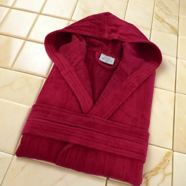 Halat de Baie Dama si Barbat, cu gluga, Bumbac 100% Burgundy