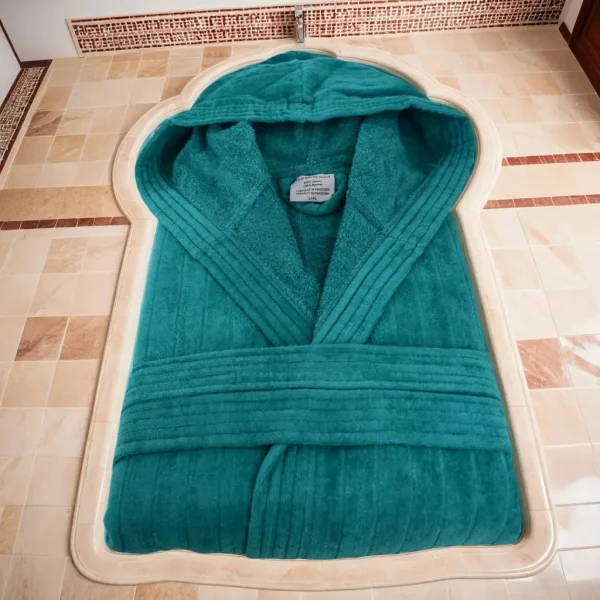 Halat de Baie Dama si Barbat, cu gluga, Bumbac 100% Green Dark