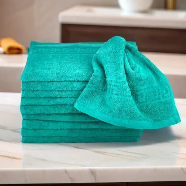 Set 10 Prosoape Bumbac Pieptanat, 30×50cm, 500gr/mp, Greek Border - Verde Inchis