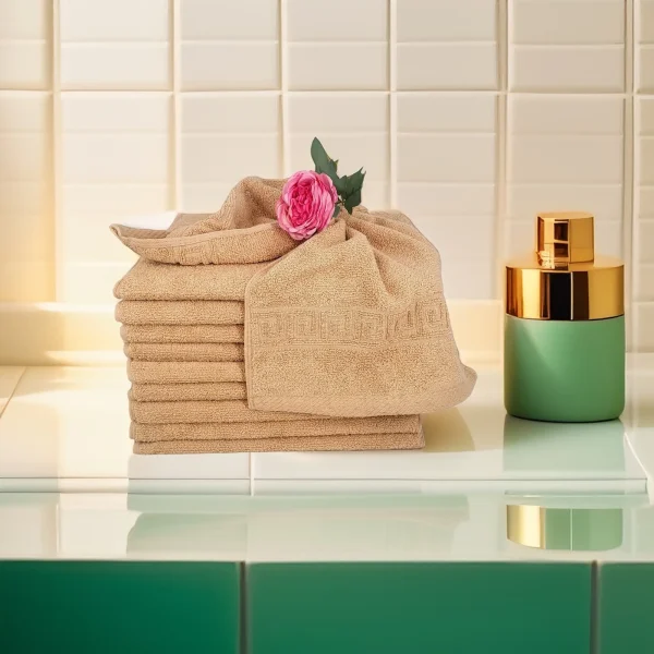 Set 10 Prosoape Bumbac Pieptanat, 30×50cm, 500gr/mp, Greek Border - Cappuccino