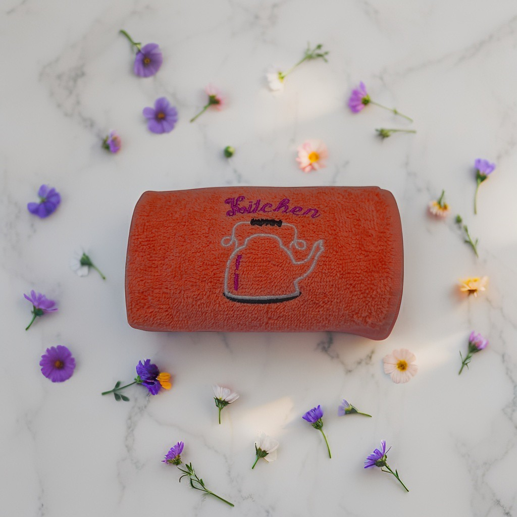 corai bucatarie (2) Prosop bucatarie brodat - Coral