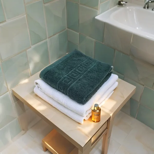 Prosop Bumbac 30×50cm Greek Border Verde Petrol 500 gr/mp