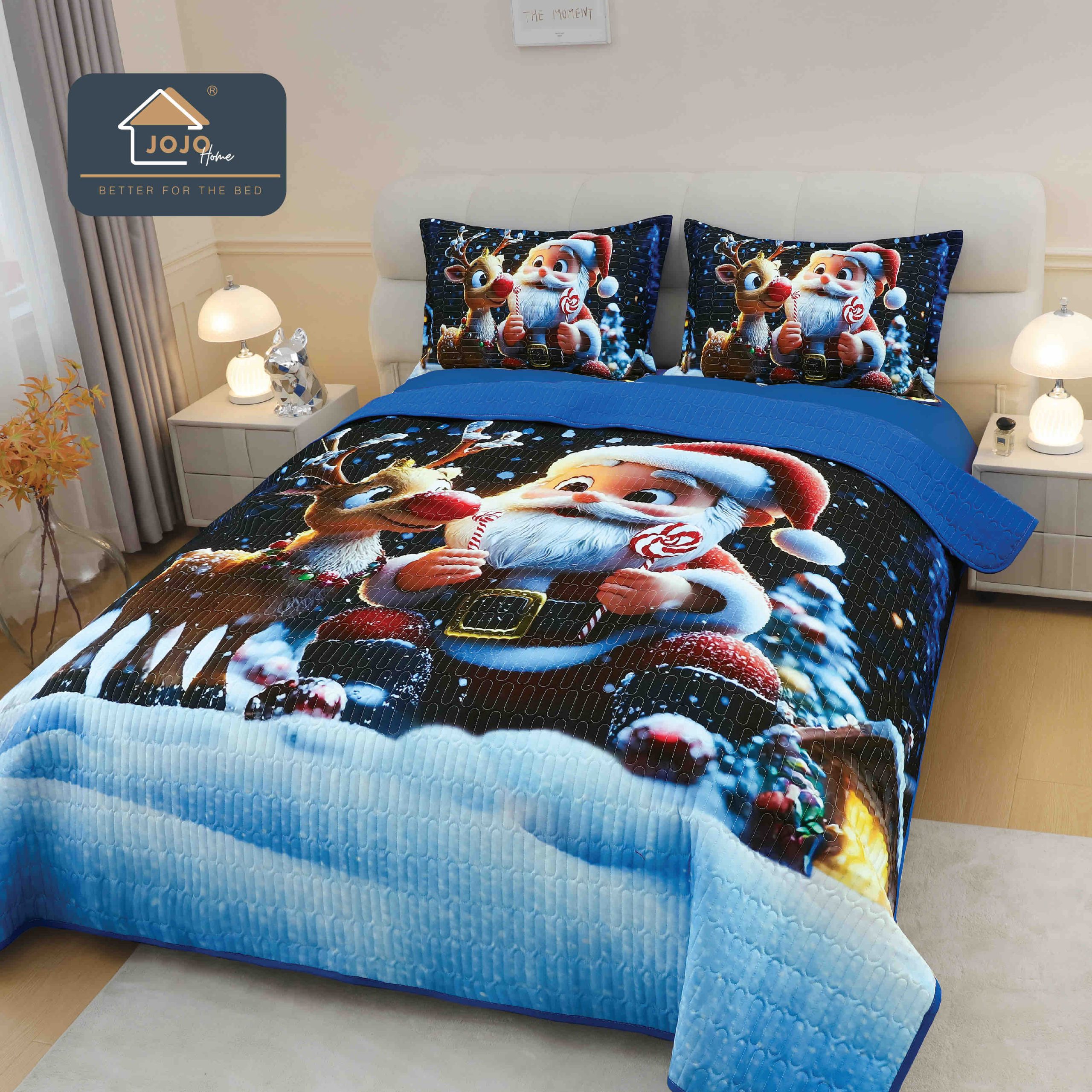 Set cuvertură Crăciun 5D cu 2 fețe de pernă, design festiv Set cuvertură Crăciun 5D cu 2 fețe de pernă, design festiv