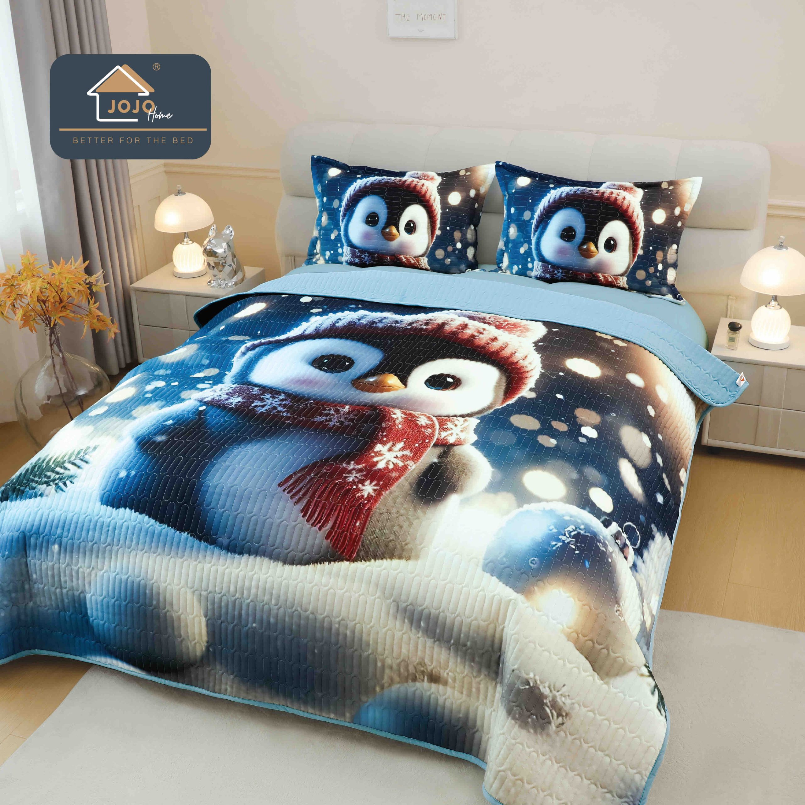 Set cuvertură Crăciun 5D cu 2 fețe de pernă, design festiv Set cuvertură Crăciun 5D cu 2 fețe de pernă, design festiv