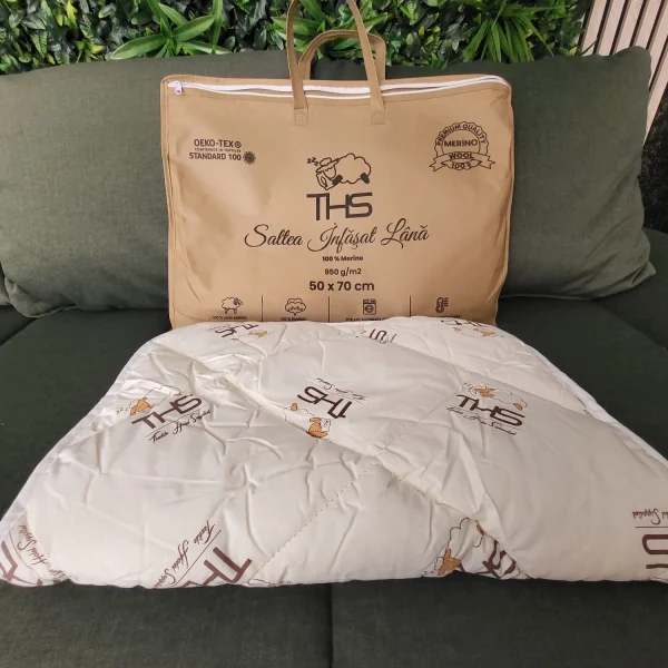 Saltea Înfășat Lana Merino | 950 g/mp | 50x70 cm | crem/oita