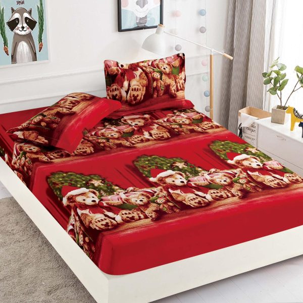 Husa pat Craciun cu elastic 180×200 Finet + 2 fete perna