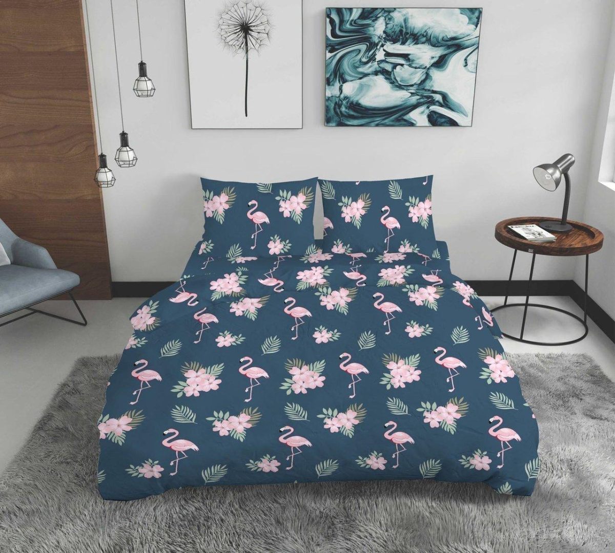 Lenjerie dubla Bedora Flamingo bumbac ranforce 4 piese