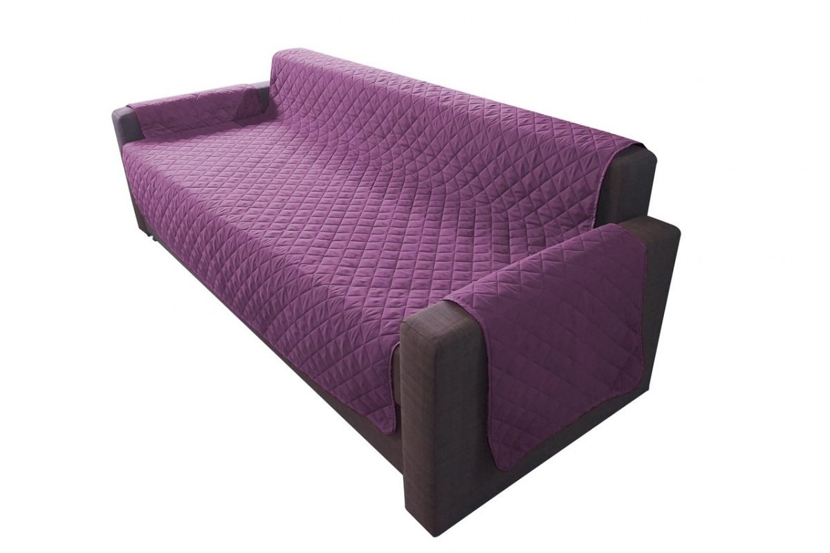 Husa matlasata doua fete pentru canapea 3 locuri Alcam Purple/Vanila