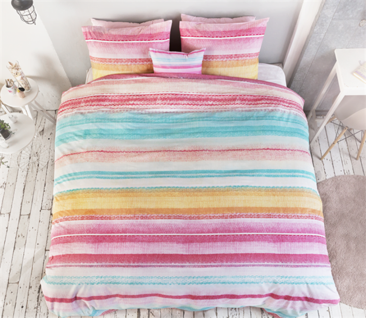 Lenjerie pat dubla Royal Textile 3 piese bumbac ranforce Kimli Multi