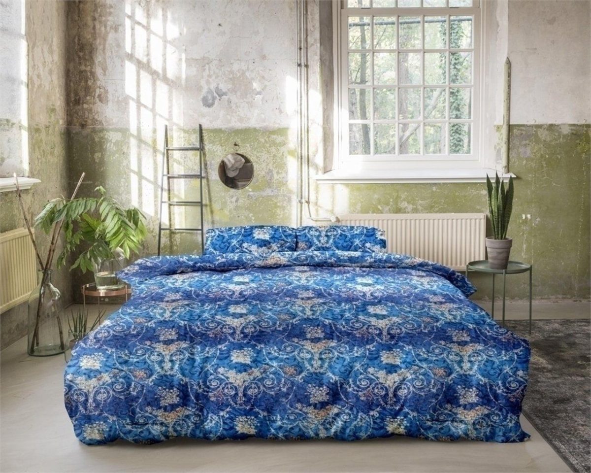 Lenjerie pat dubla Primaviera Deluxe 3 piese bumbac satinat Jane Blue
