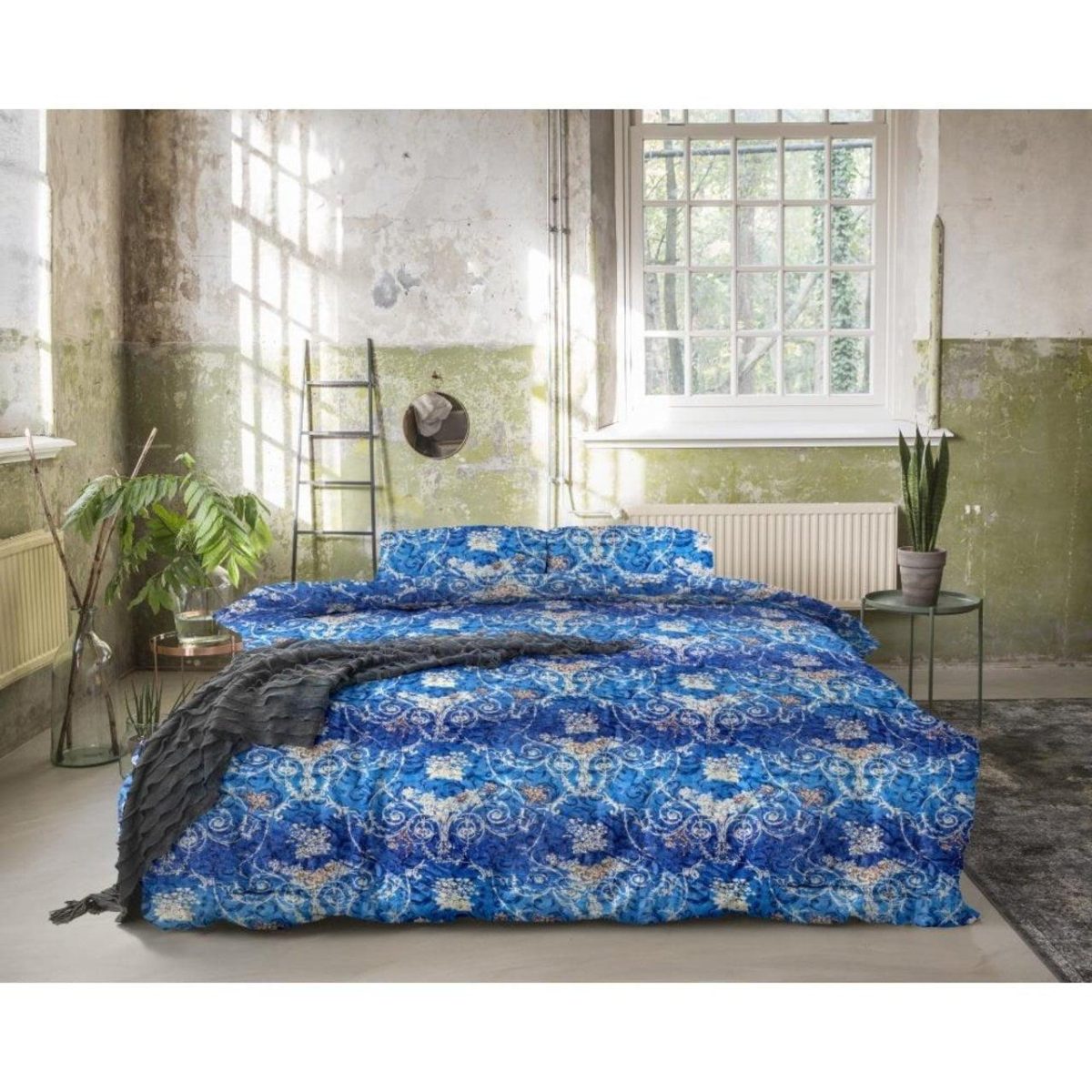 Lenjerie pat dubla Primaviera Deluxe 3 piese bumbac satinat Jane Blue
