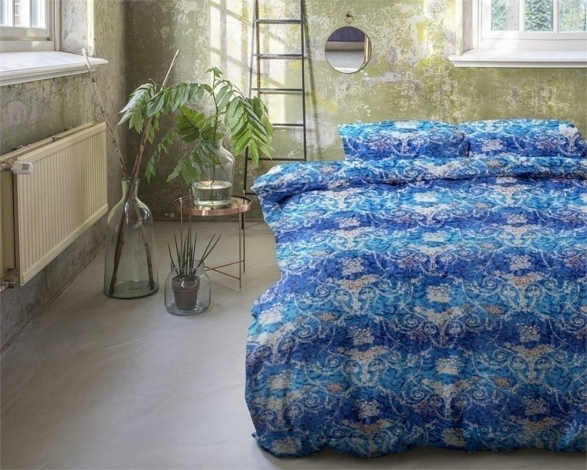Lenjerie pat dubla Primaviera Deluxe 3 piese bumbac satinat Jane Blue