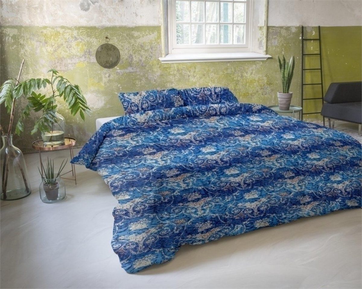Lenjerie pat dubla Primaviera Deluxe 3 piese bumbac satinat Jane Blue