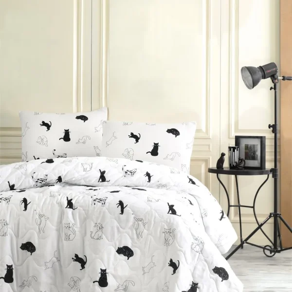 Set cuvertura pat dubla matlasata EnLora Home Patte BlackWhite