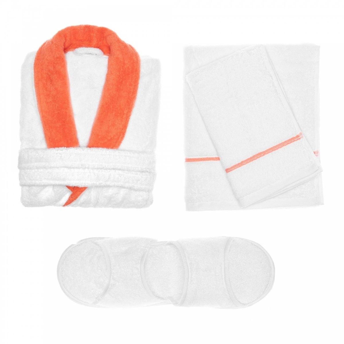 Set de baie dama 4 piese 100% bumbac White/Coral