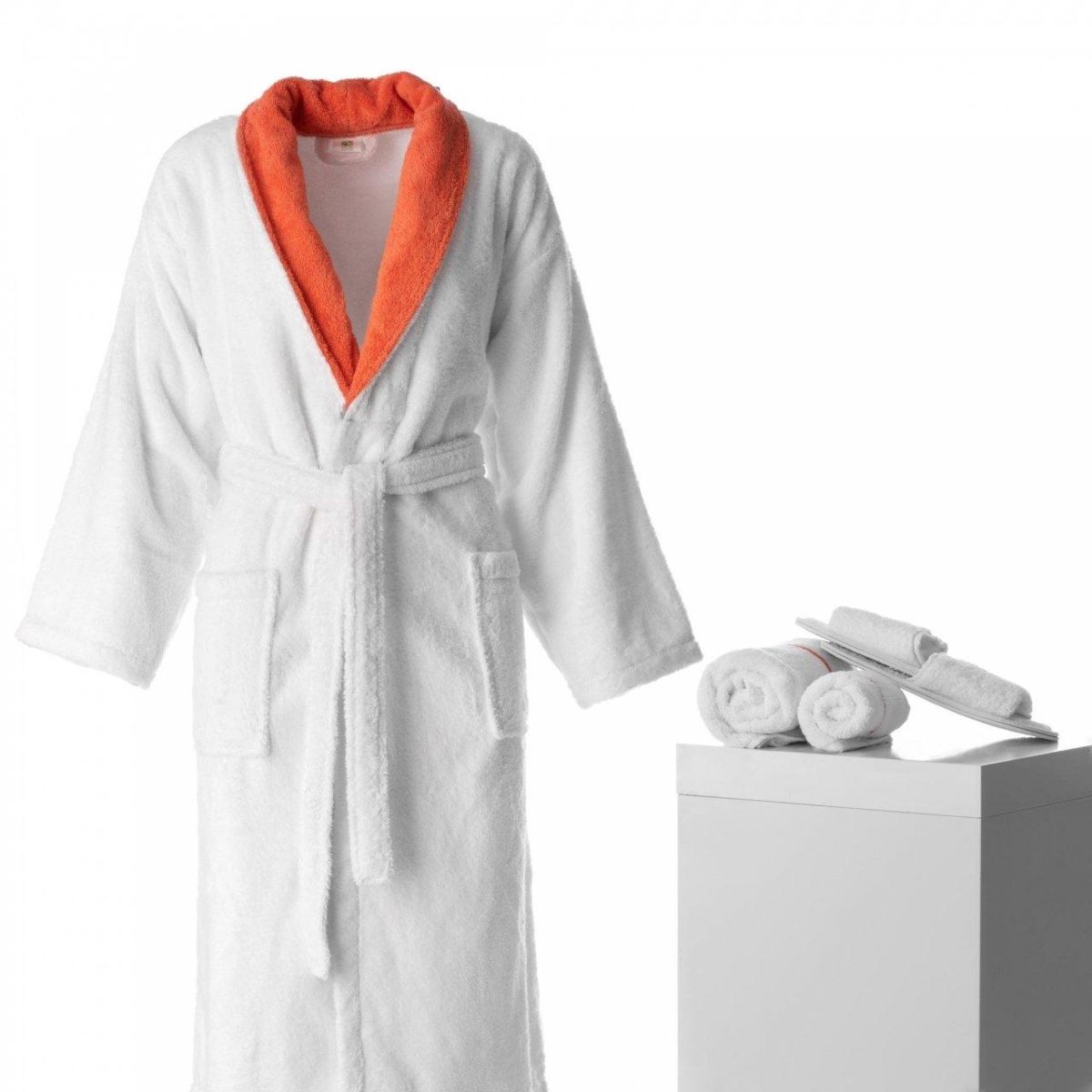 Set de baie dama 4 piese 100% bumbac White/Coral