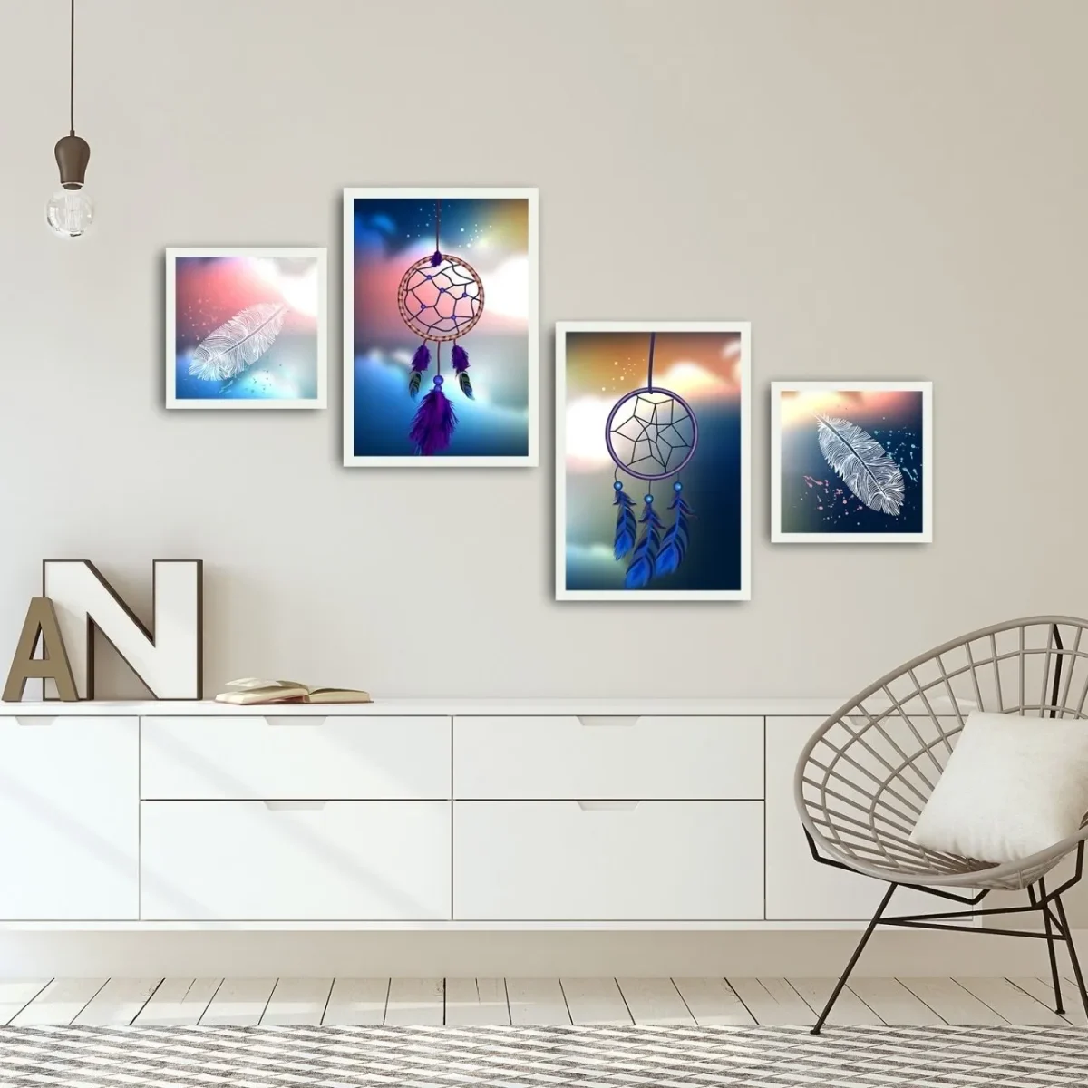 Set 4 tablouri Alpha Wall Dream Catcher 30x30/35x50 cm