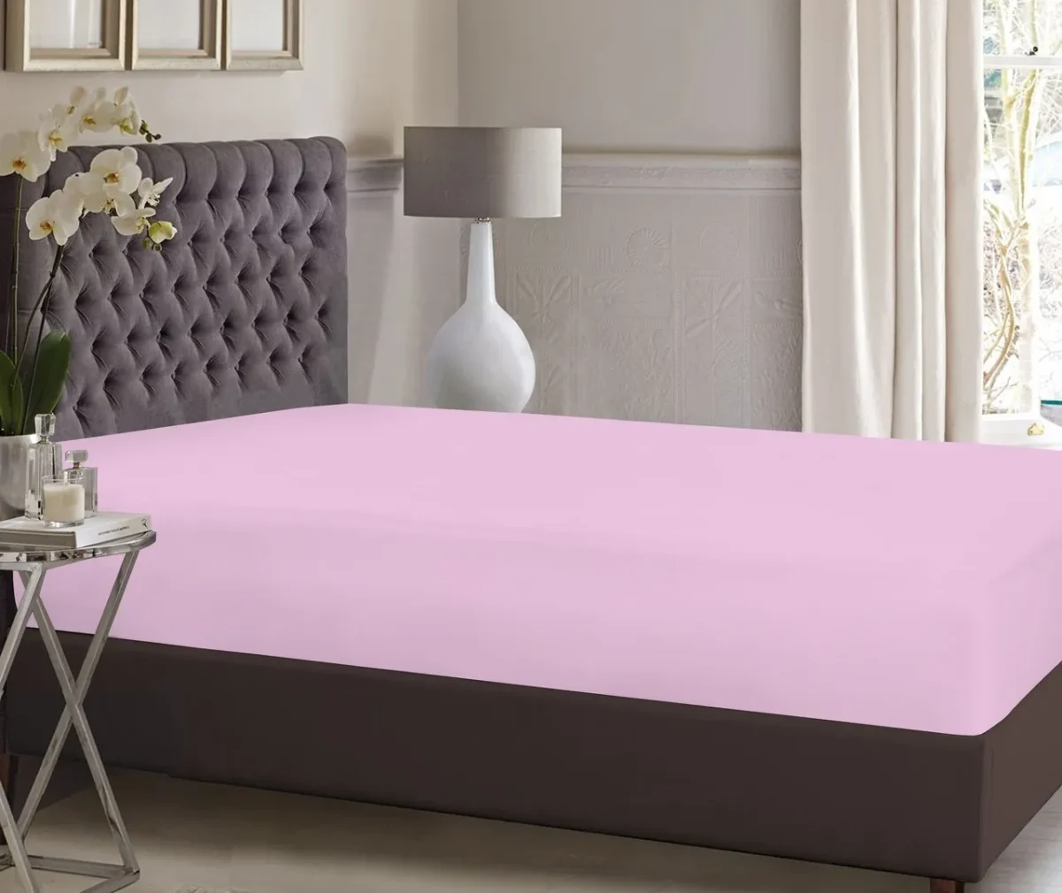 Cearceaf cu elastic Bedora bumbac ranforce 140x200cm roz pal