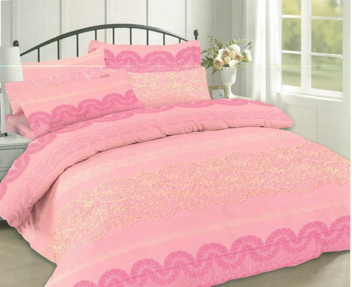 Lenjerie dublă 100% bumbac Deluxe Pucioasa Dantelă Roz