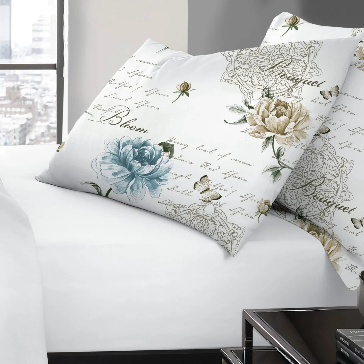 Set 2 fețe de pernă Deluxe Pucioasa Floral Blue