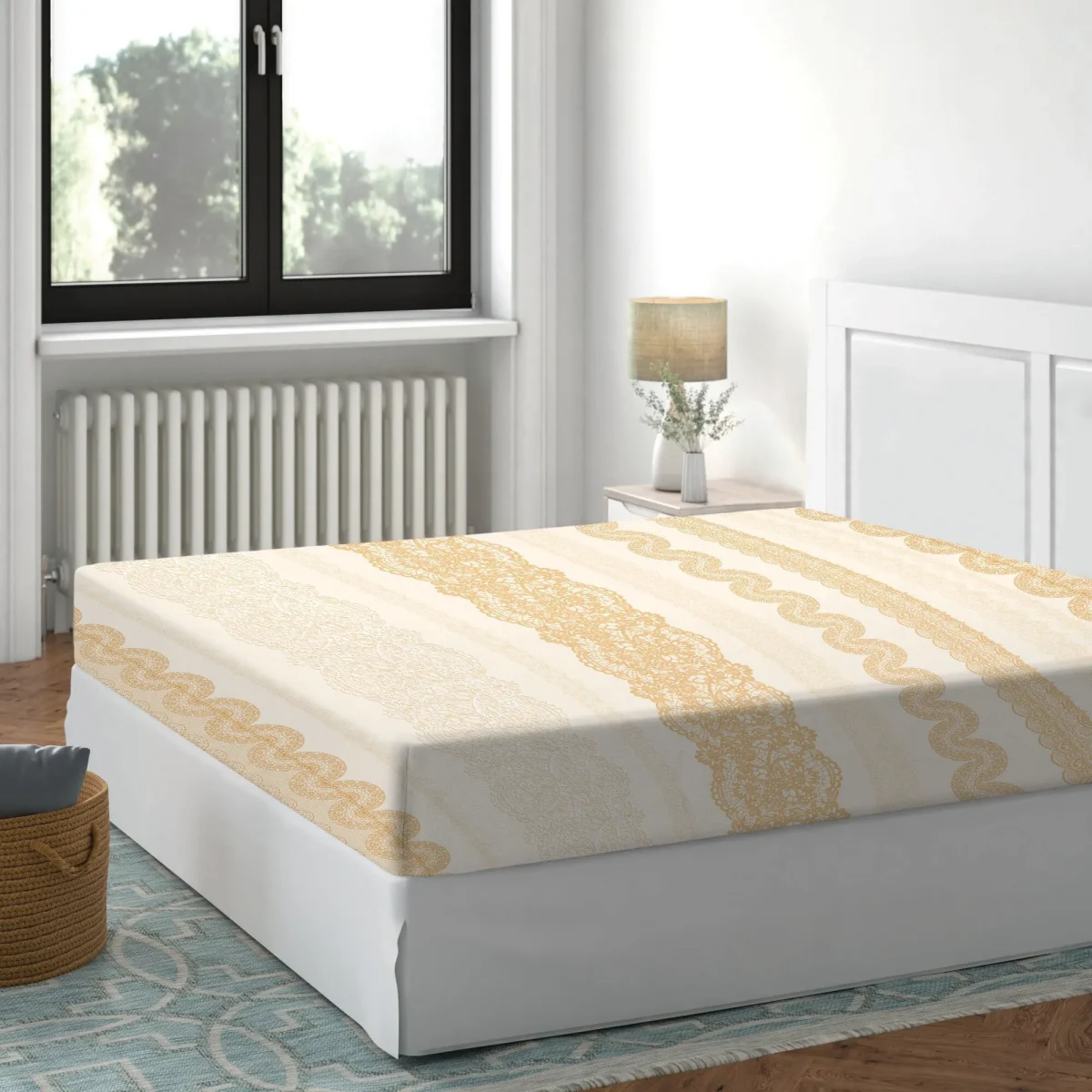 Cearceaf cu elastic 180x200cm Dantel Ecru Deluxe Pucioasa