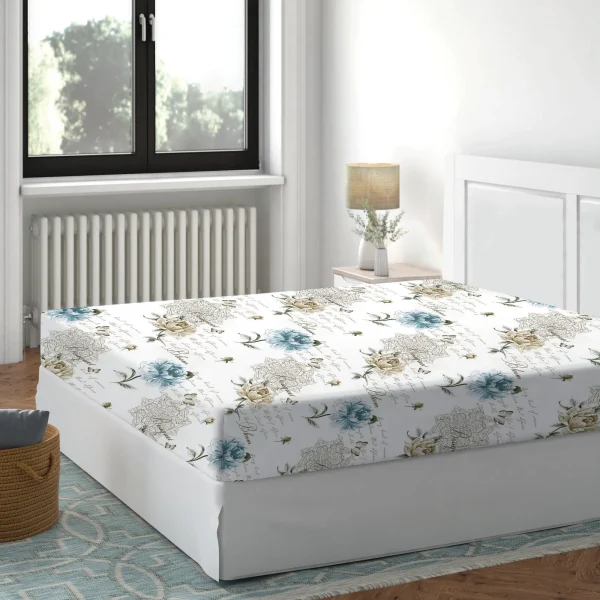 Cearceaf cu elastic 160x200cm Floral Blue Deluxe Pucioasa