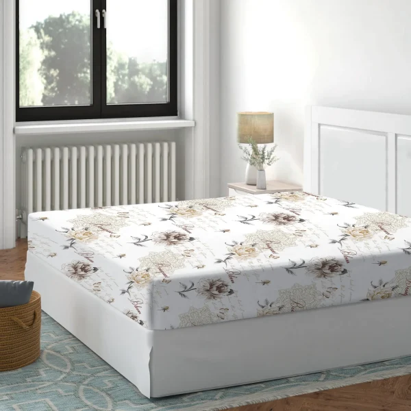 Cearceaf cu elastic 140x200cm Floral Bej Deluxe Pucioasa