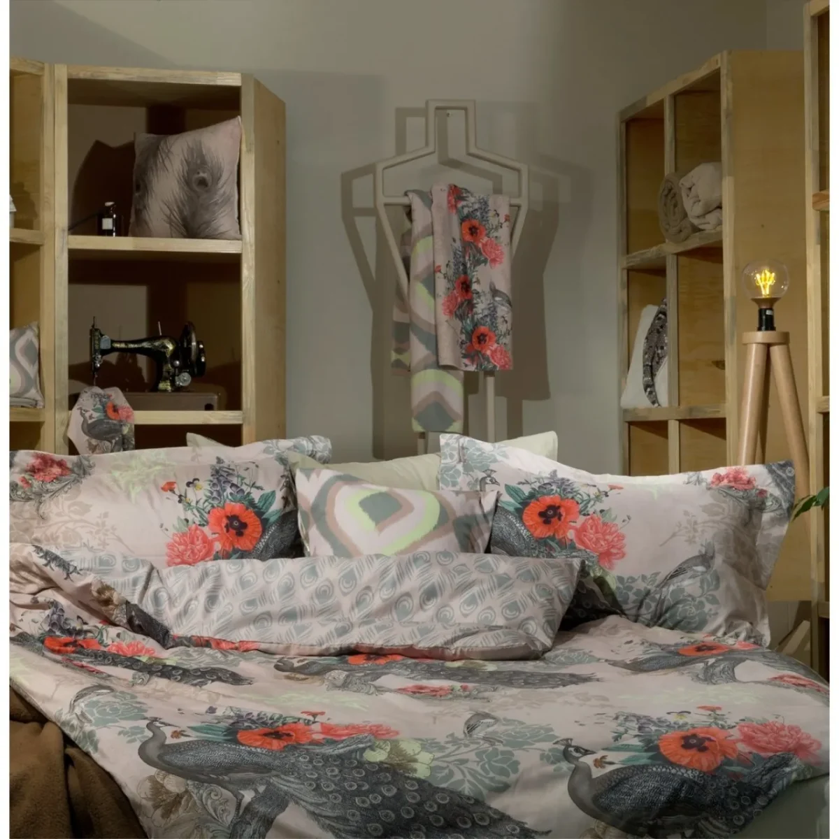 Lenjerie de pat dubla 3 piese 200x220cm 100% bumbac Peacock Aglika