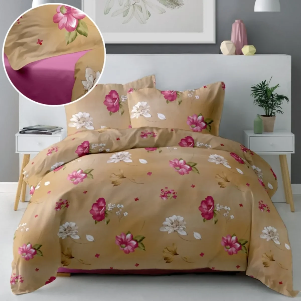 Lenjerie 4 piese 220x230cm 100% bumbac ranforce Anemona 02