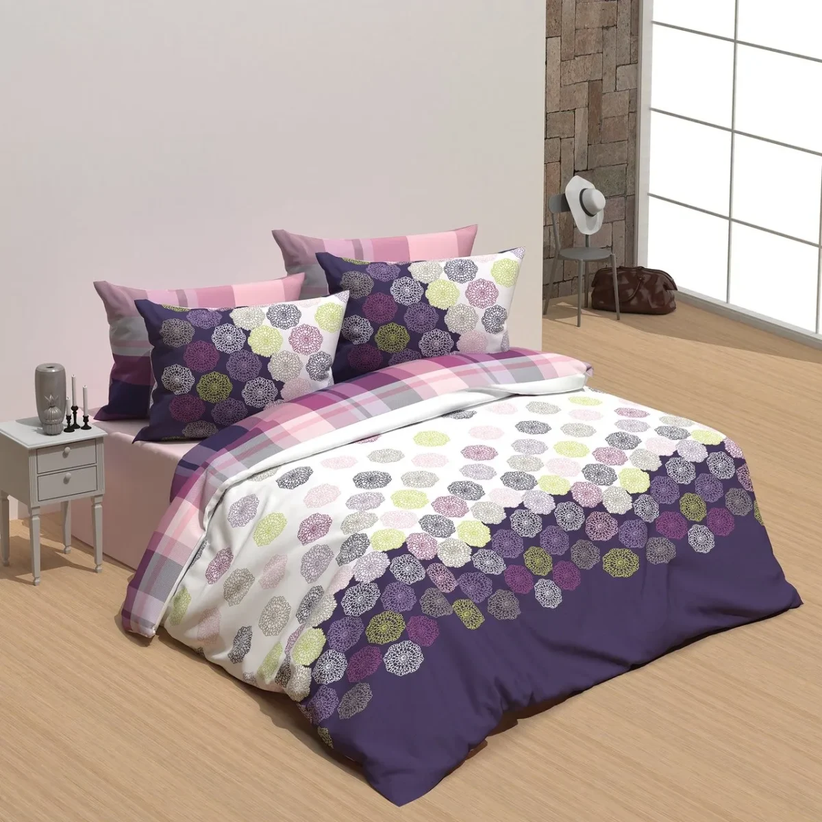 Lenjerie de pat o persoana 3 piese 160x240cm 100% bumbac ranforce Dantel