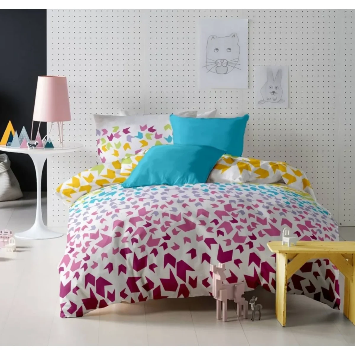 Lenjerie King Size 6 piese 220x250cm 100% bumbac Loving Matisse V.1 Aquarius