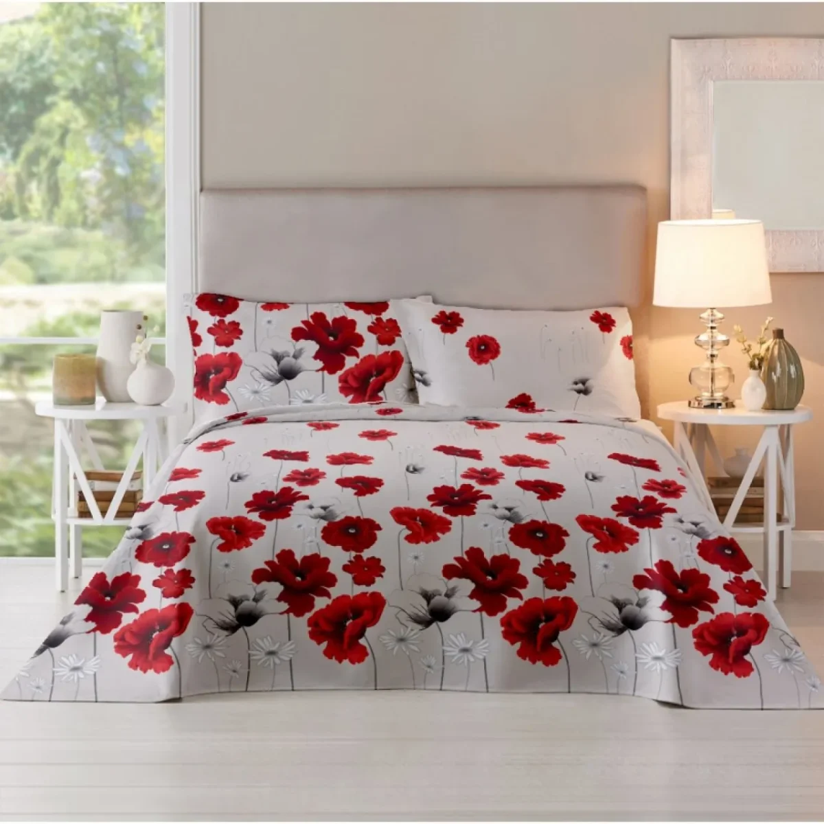 Lenjerie King Size 100% bumbac flanel 4 piese Poppy Field