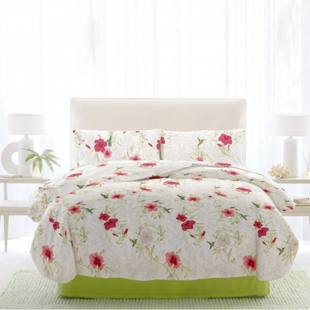 Lenjerie de pat dubla 4 piese 220x230cm 100% bumbac Rosemallow Lime v.1