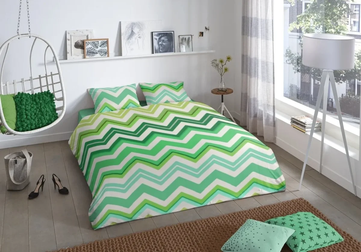 Lenjerie de pat doua persoane 3 piese 100% bumbac Good Morning Zigzag