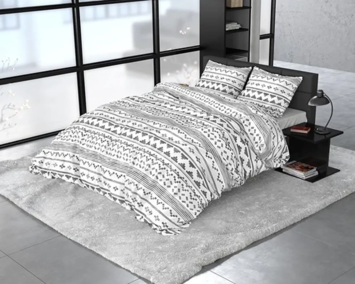 Lenjerie de pat doua persoane 3 piese 100% bumbac satinat Satin Scandino White Royal Textile