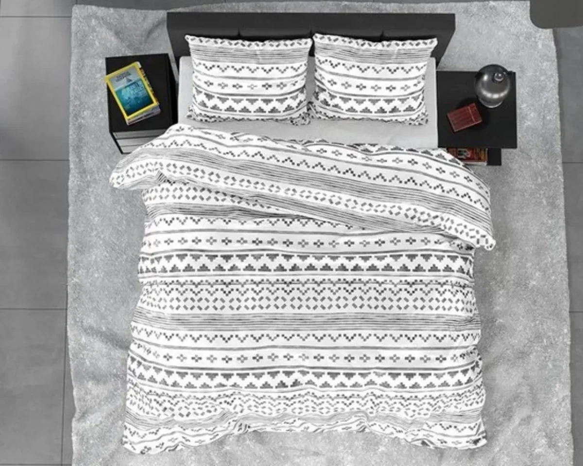 Lenjerie de pat doua persoane 3 piese 100% bumbac satinat Satin Scandino White Royal Textile