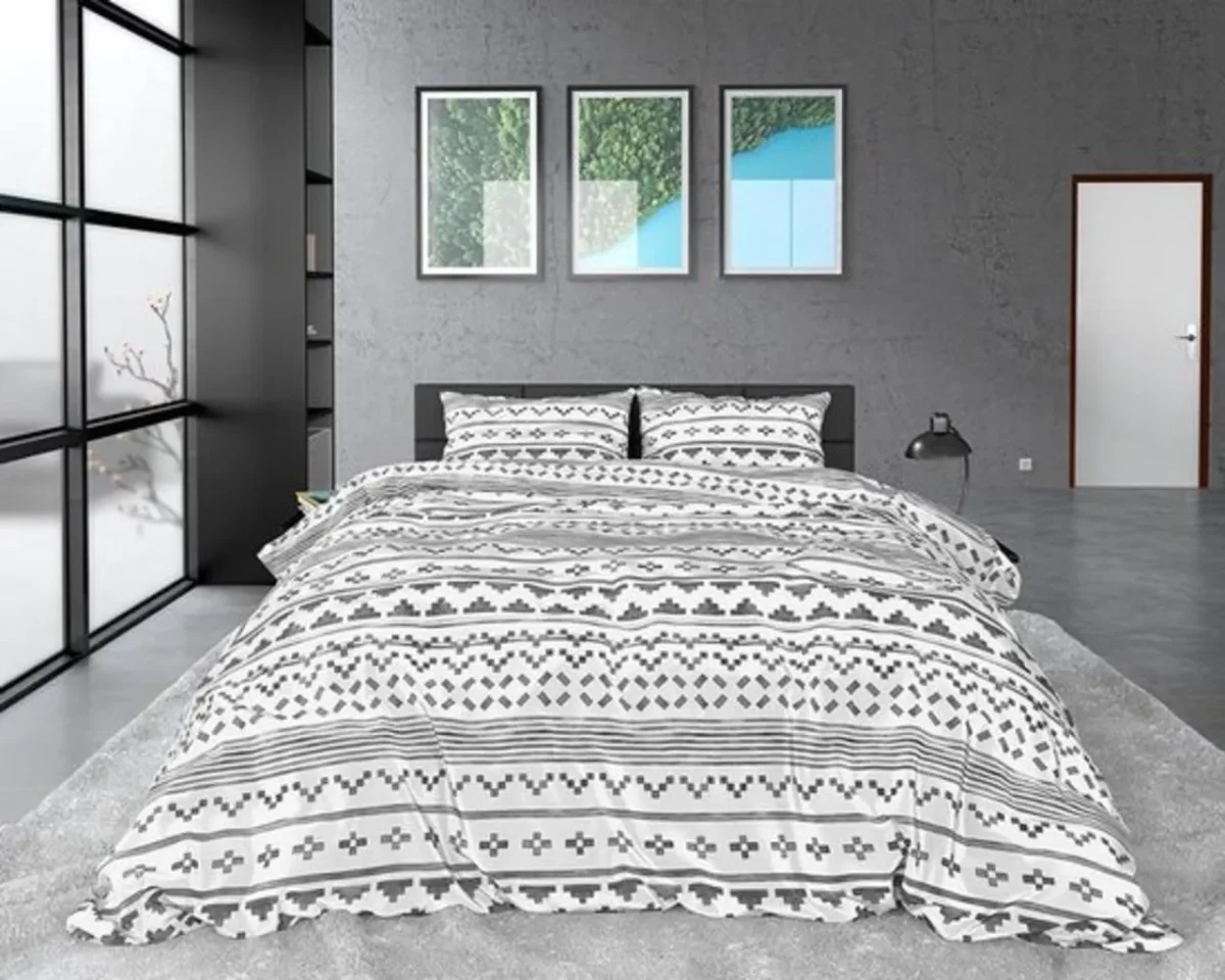 Lenjerie de pat doua persoane 3 piese 100% bumbac satinat Satin Scandino White Royal Textile