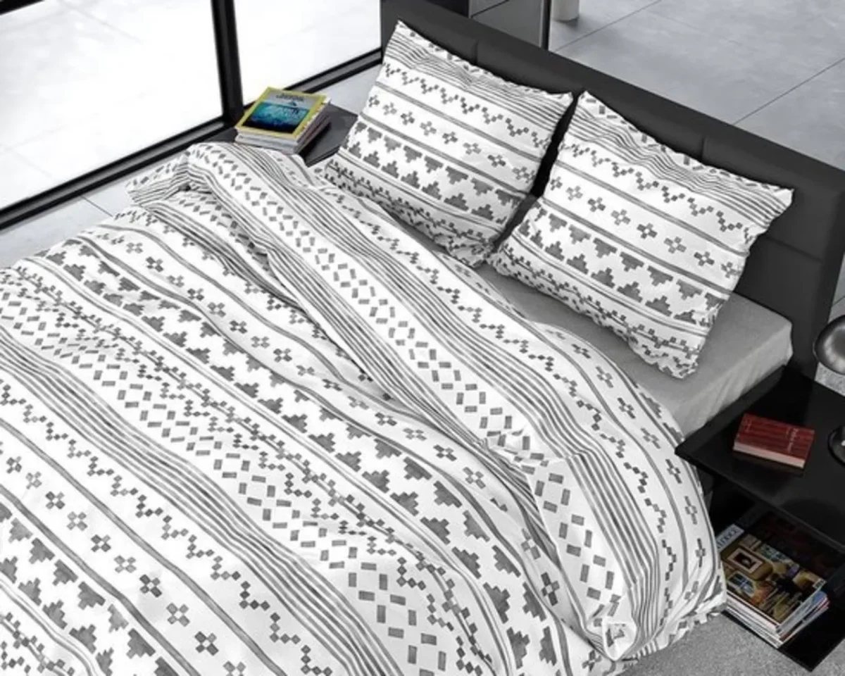 Lenjerie de pat doua persoane 3 piese 100% bumbac satinat Satin Scandino White Royal Textile
