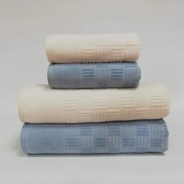 Set 4 prosoape 50x90/70x140cm 100% bumbac Demore Class albastru/crem