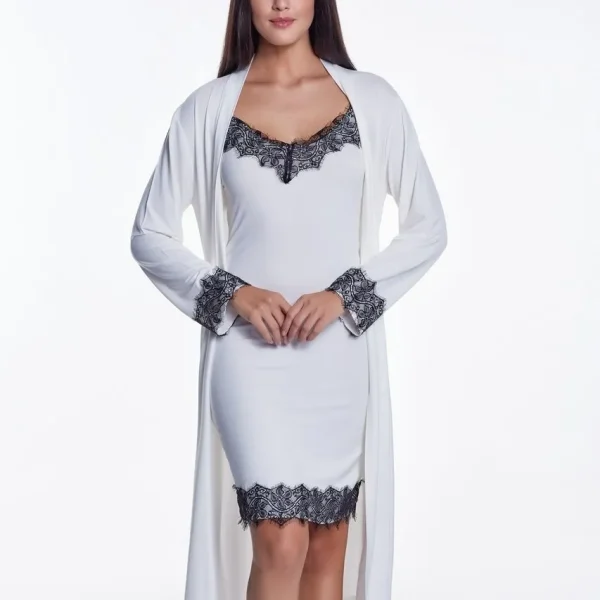 Set cămașă de noapte și halat de casă 100% bambus Luisa Moretti 34/36 S Crem