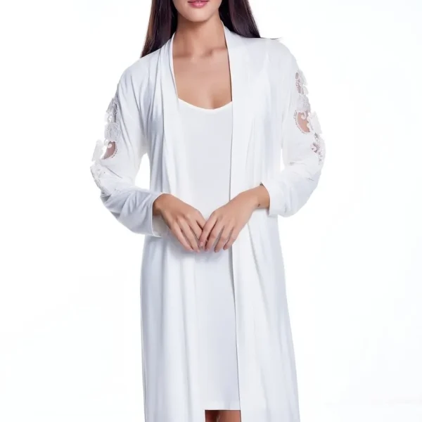 Set cămașă de noapte și halat de casă 100% bambus Luisa Moretti 34/36 S Crem