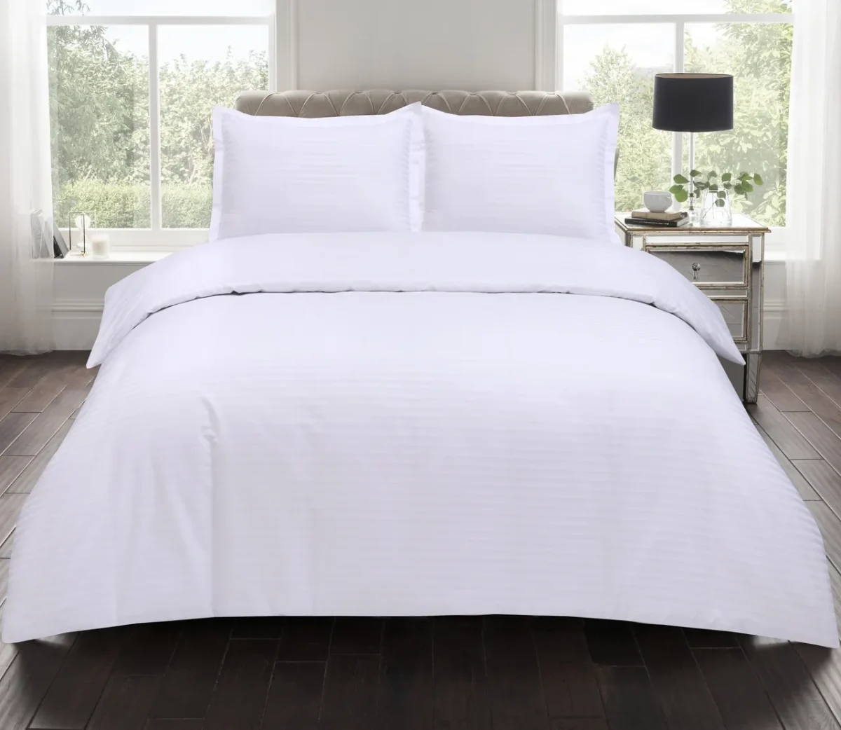 Lenjerie dublă Damasc finet Bedora Bleach White Stripes