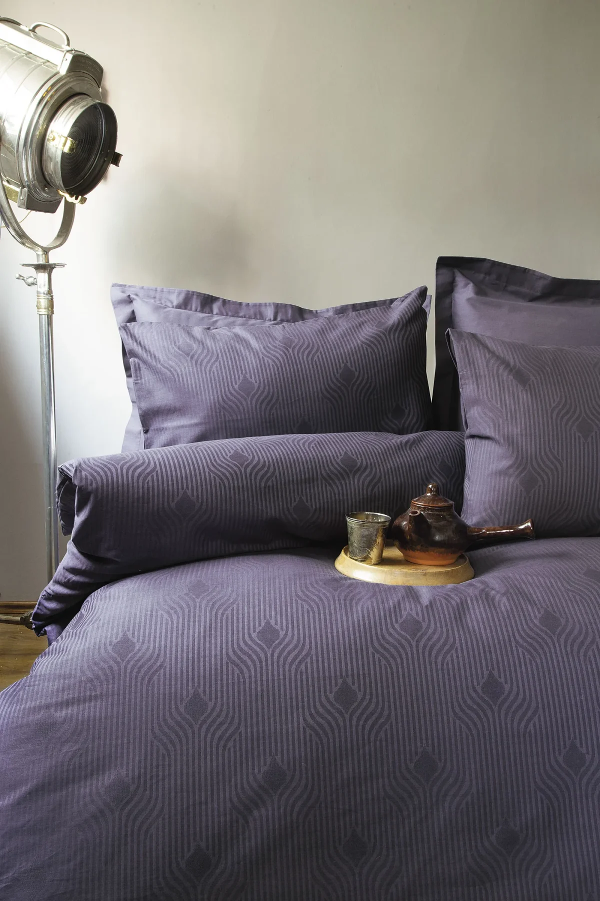 Lenjerie king size 6 piese Issimo Deluxe Jacquard 100% bumbac satinat Botilo