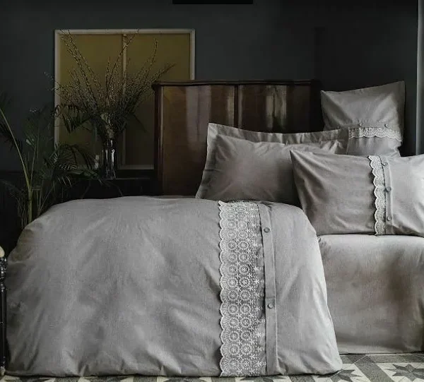 Lenjerie king size 6 piese Issimo Deluxe Jacquard 100% bumbac satinat Salome